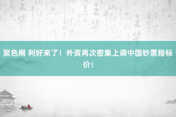 聚色阁 利好来了！外资再次密集上调中国钞票指标价！