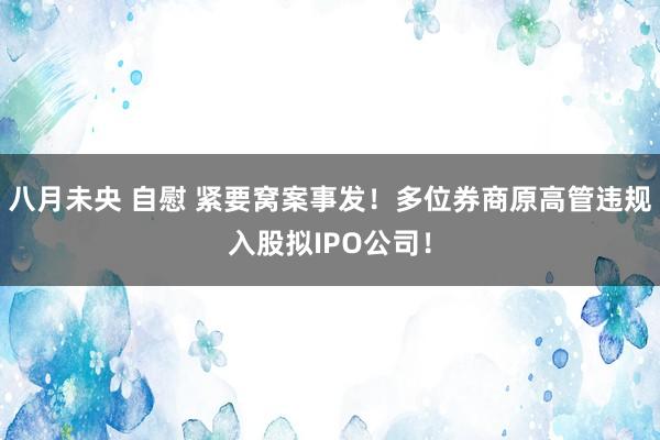 八月未央 自慰 紧要窝案事发！多位券商原高管违规入股拟IPO公司！