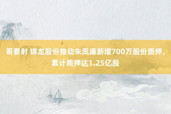 哥要射 锦龙股份推动朱凤廉新增700万股份质押，累计质押达1.25亿股