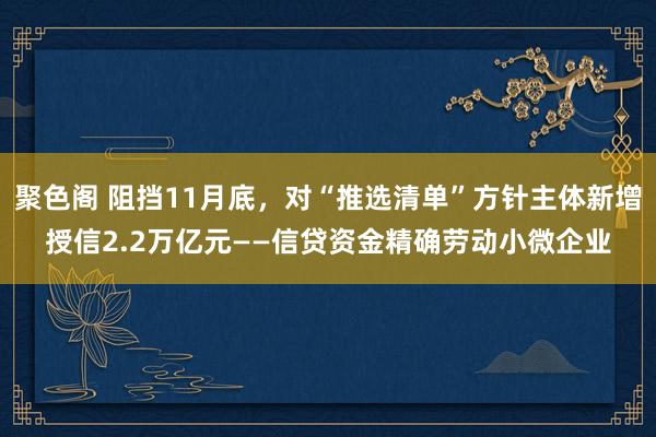 聚色阁 阻挡11月底，对“推选清单”方针主体新增授信2.2万亿元——信贷资金精确劳动小微企业