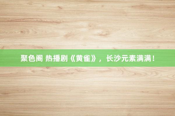 聚色阁 热播剧《黄雀》，长沙元素满满！